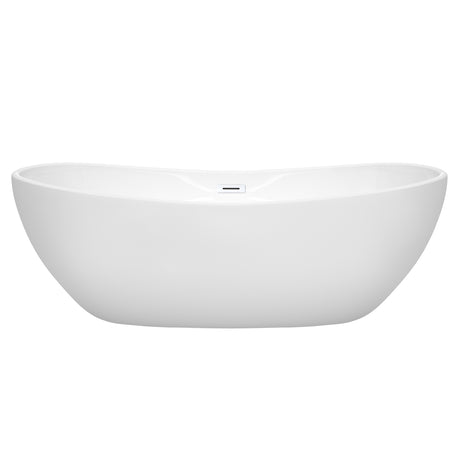 Rebecca 70 Inch Freestanding Bathtub in White with Shiny White Drain and Overflow Trim