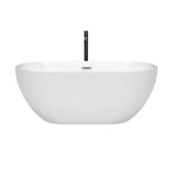 Brooklyn 60 Inch Freestanding Bathtub in White with Polished Chrome Trim and Floor Mounted Faucet in Matte Black