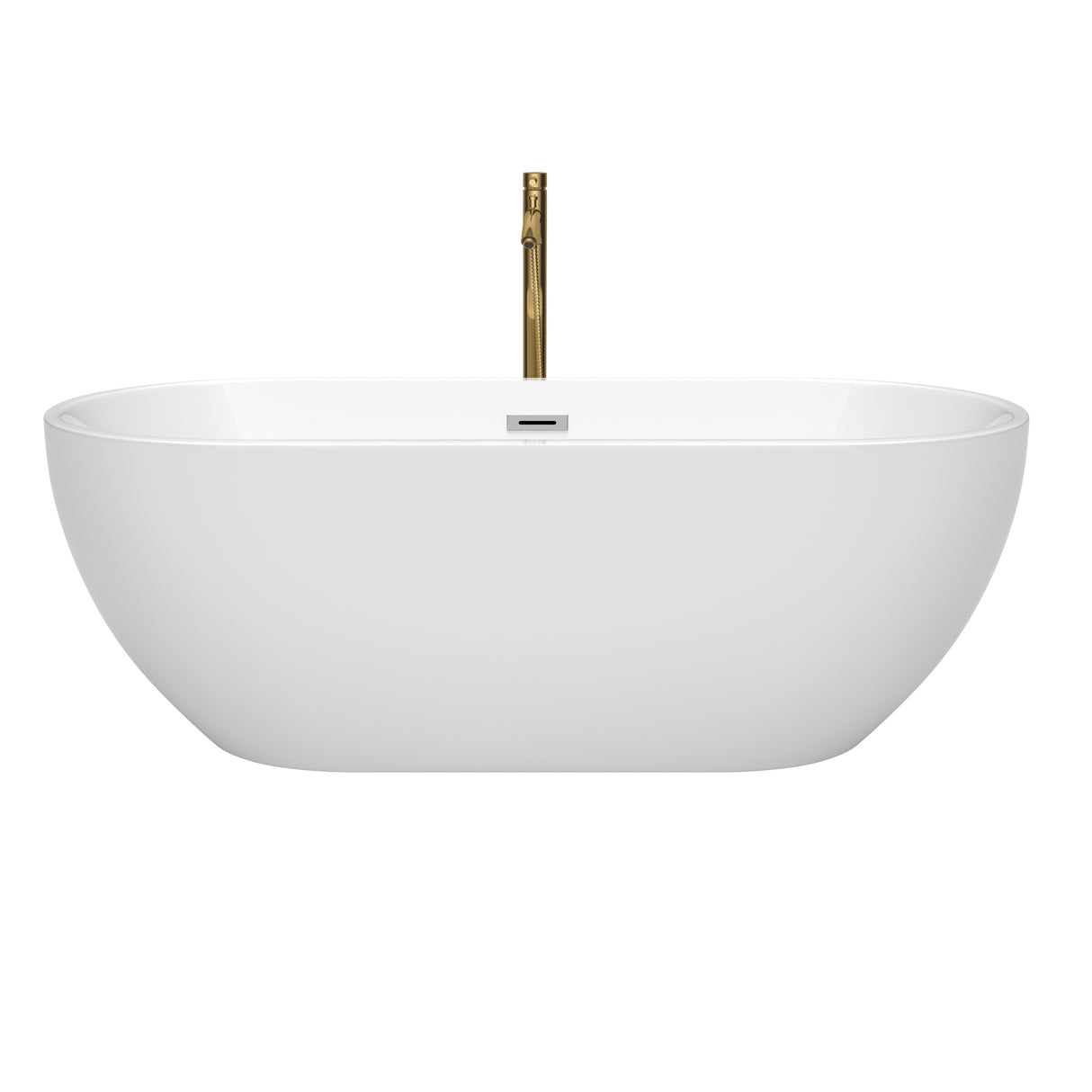Brooklyn 67 Inch Freestanding Bathtub in White with Polished Chrome Trim and Floor Mounted Faucet in Brushed Gold