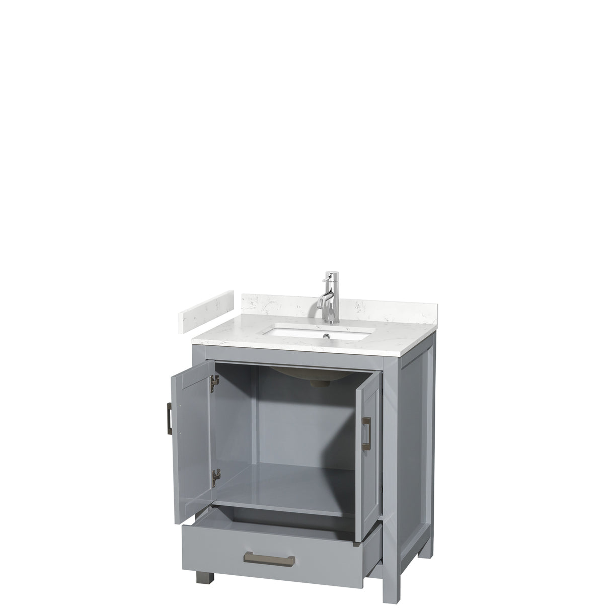 Sheffield 30 Inch Single Bathroom Vanity in Gray Carrara Cultured Marble Countertop Undermount Square Sink No Mirror