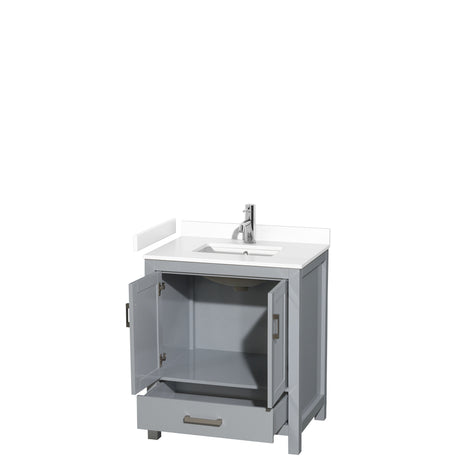 Sheffield 30 Inch Single Bathroom Vanity in Gray White Cultured Marble Countertop Undermount Square Sink No Mirror