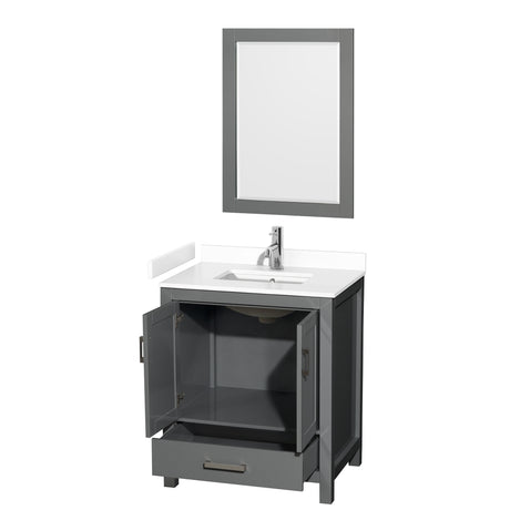 Sheffield 30 Inch Single Bathroom Vanity in Dark Gray White Cultured Marble Countertop Undermount Square Sink 24 Inch Mirror