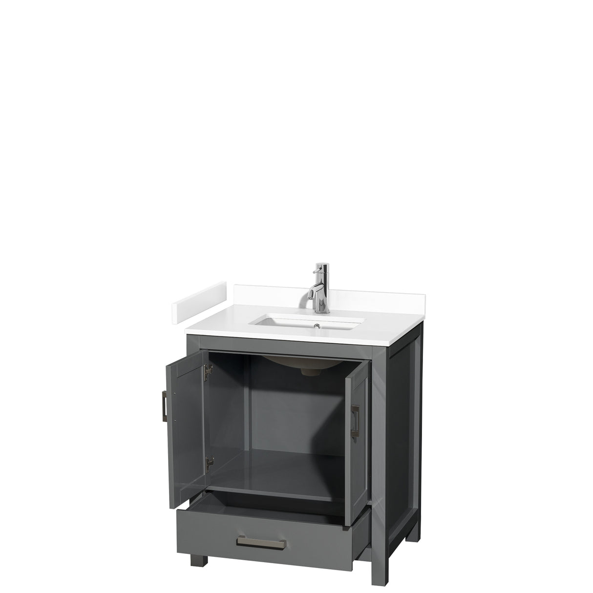 Sheffield 30 Inch Single Bathroom Vanity in Dark Gray White Cultured Marble Countertop Undermount Square Sink No Mirror