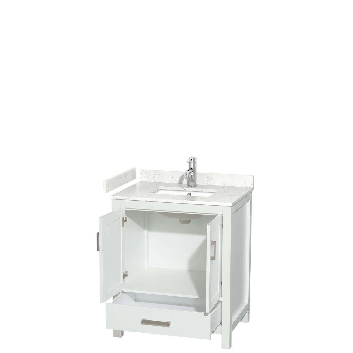 Sheffield 30 Inch Single Bathroom Vanity in White Carrara Cultured Marble Countertop Undermount Square Sink No Mirror