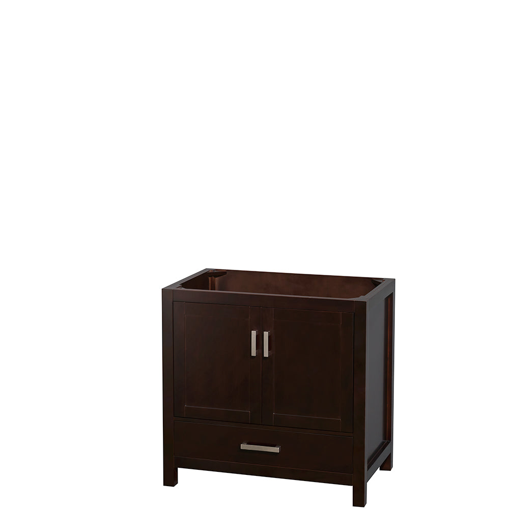 Sheffield 36 Inch Single Bathroom Vanity in Espresso White Carrara Marble Countertop Undermount Oval Sink and Medicine Cabinet