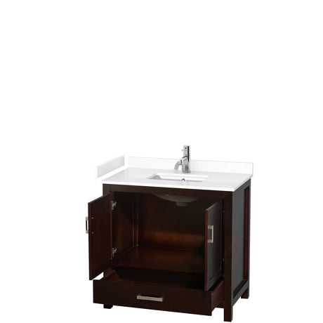 Sheffield 36 Inch Single Bathroom Vanity in Espresso White Cultured Marble Countertop Undermount Square Sink No Mirror