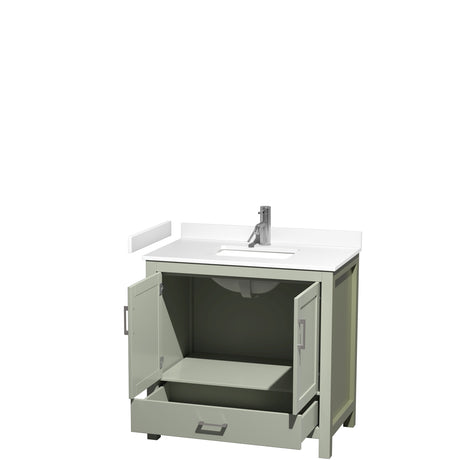 Sheffield 36 inch Single Bathroom Vanity in Light Green White Cultured Marble Countertop Undermount Square Sink Brushed Nickel Trim