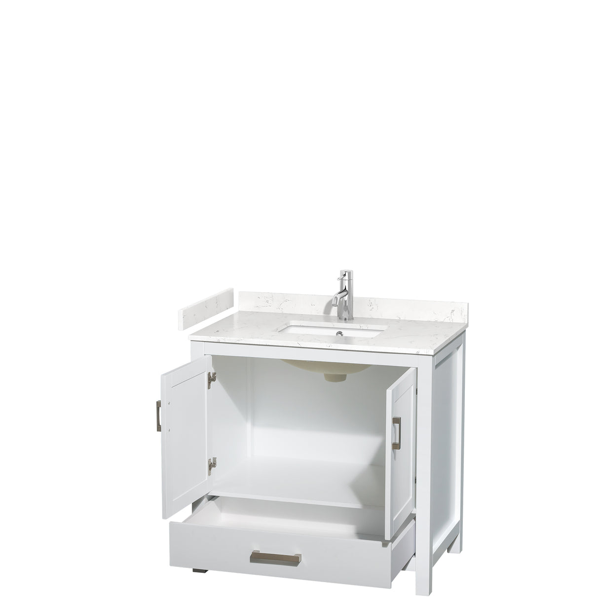 Sheffield 36 Inch Single Bathroom Vanity in White Carrara Cultured Marble Countertop Undermount Square Sink No Mirror