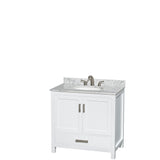 Sheffield 36 Inch Single Bathroom Vanity in White White Carrara Marble Countertop Undermount Oval Sink and Medicine Cabinet