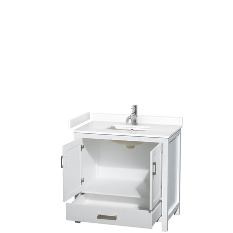 Sheffield 36 Inch Single Bathroom Vanity in White White Cultured Marble Countertop Undermount Square Sink No Mirror