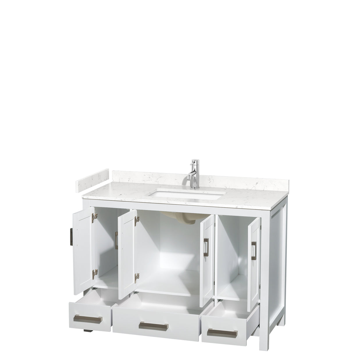 Sheffield 48 Inch Single Bathroom Vanity in White Carrara Cultured Marble Countertop Undermount Square Sink No Mirror