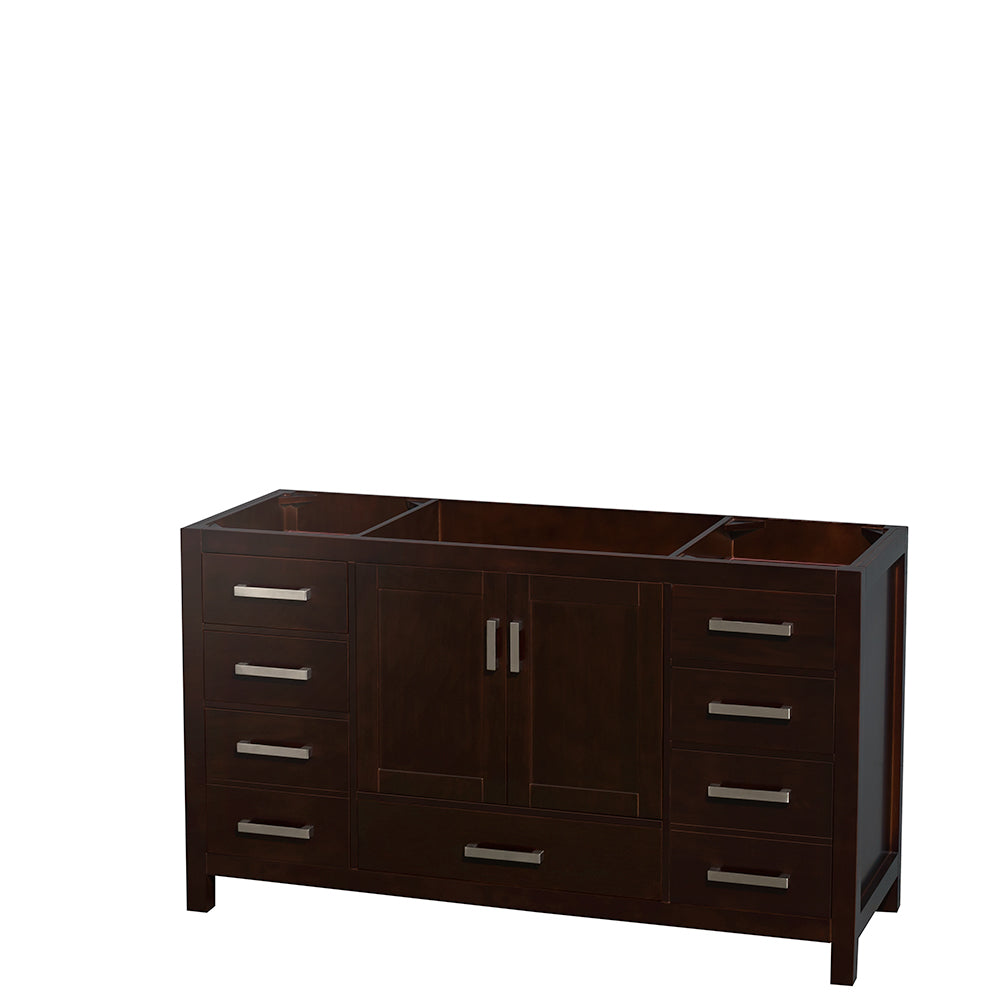 Sheffield 60 Inch Single Bathroom Vanity in Espresso White Carrara Marble Countertop Undermount Oval Sink and 58 Inch Mirror