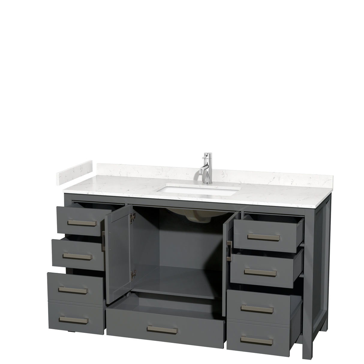 Sheffield 60 Inch Single Bathroom Vanity in Dark Gray Carrara Cultured Marble Countertop Undermount Square Sink No Mirror