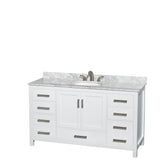 Sheffield 60 Inch Single Bathroom Vanity in White White Carrara Marble Countertop Undermount Oval Sink and 58 Inch Mirror