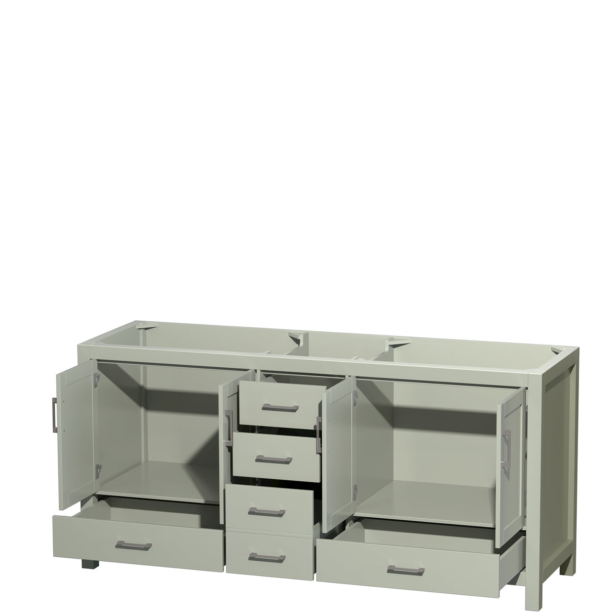 Sheffield 72 inch Double Bathroom Vanity in Light Green No Countertop No Sink Brushed Nickel Trim