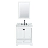 Deborah 30 Inch Single Bathroom Vanity in White White Carrara Marble Countertop Undermount Square Sink Matte Black Trim Medicine Cabinet