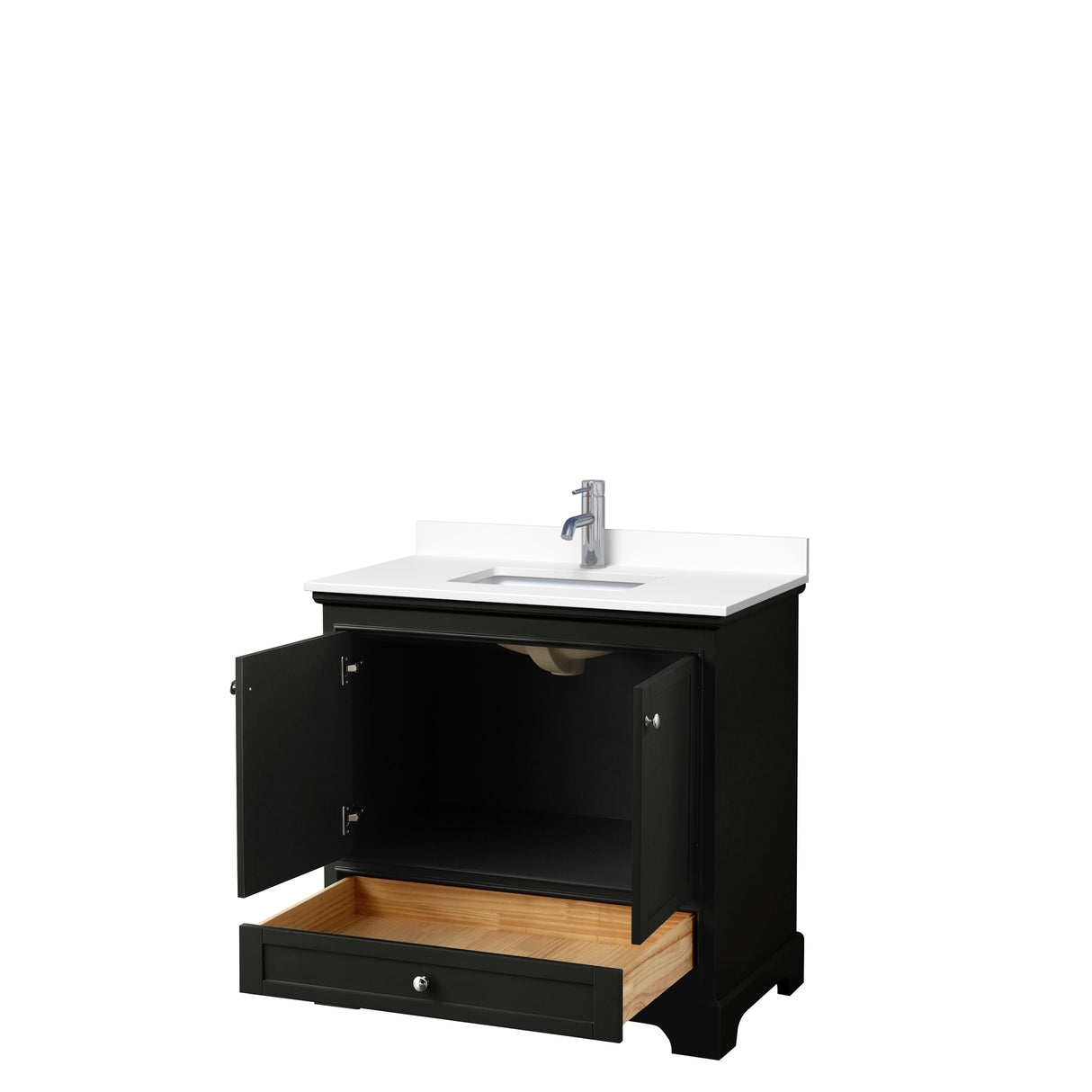 Deborah 36 Inch Single Bathroom Vanity in Dark Espresso White Cultured Marble Countertop Undermount Square Sink No Mirror