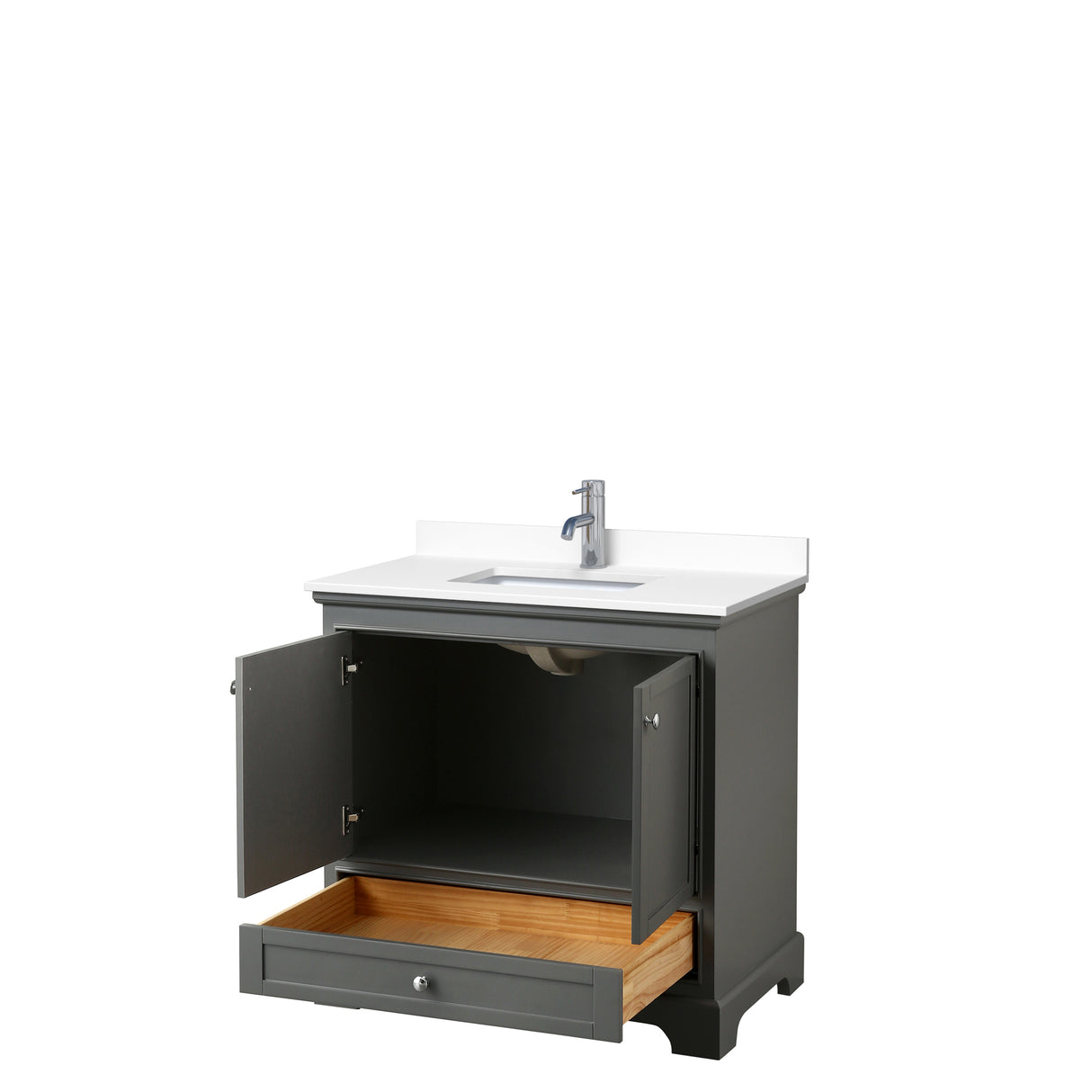 Deborah 36 Inch Single Bathroom Vanity in Dark Gray White Cultured Marble Countertop Undermount Square Sink No Mirror