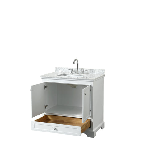 Deborah 36 Inch Single Bathroom Vanity in White White Carrara Marble Countertop Undermount Square Sink and No Mirror
