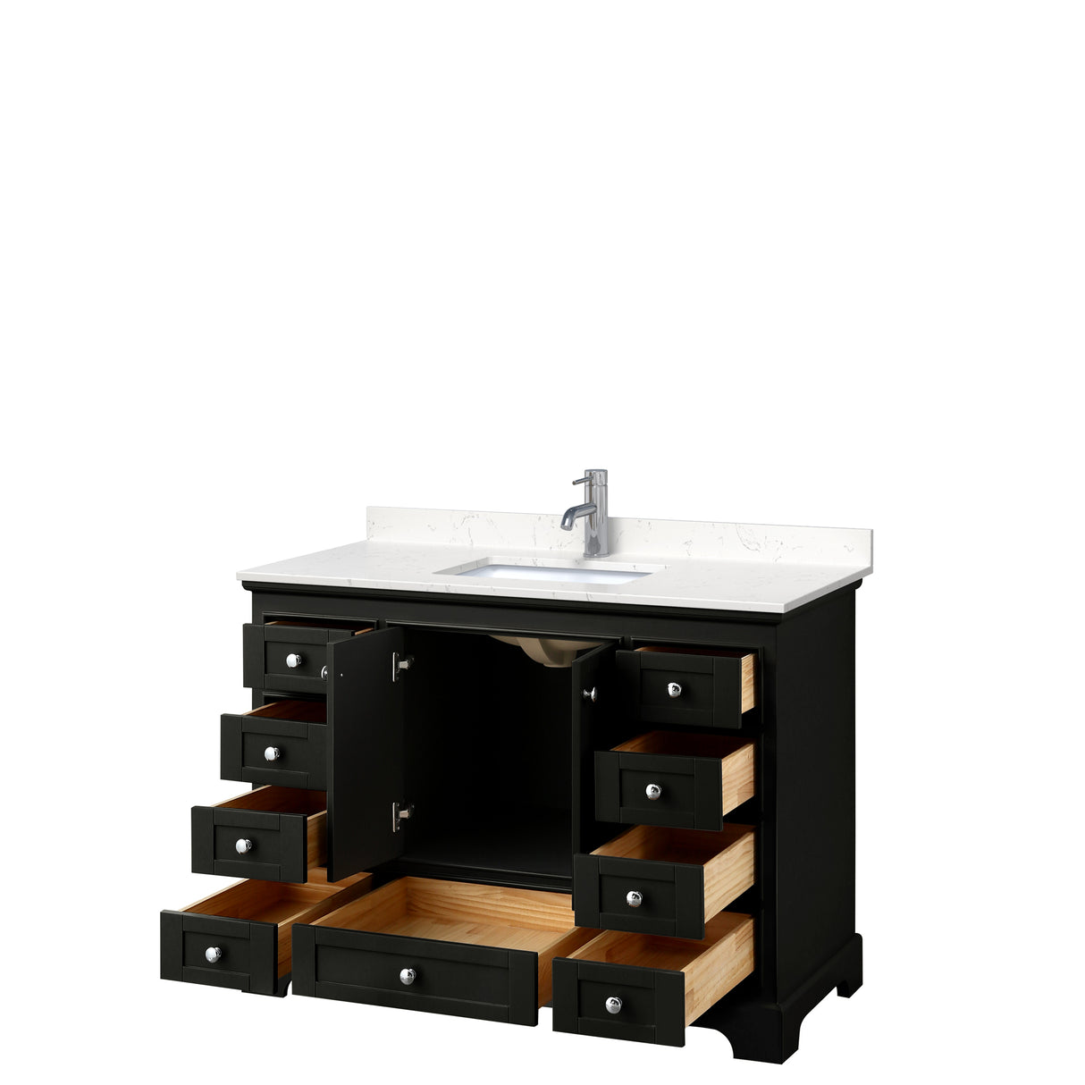 Deborah 48 Inch Single Bathroom Vanity in Dark Espresso Carrara Cultured Marble Countertop Undermount Square Sink No Mirror