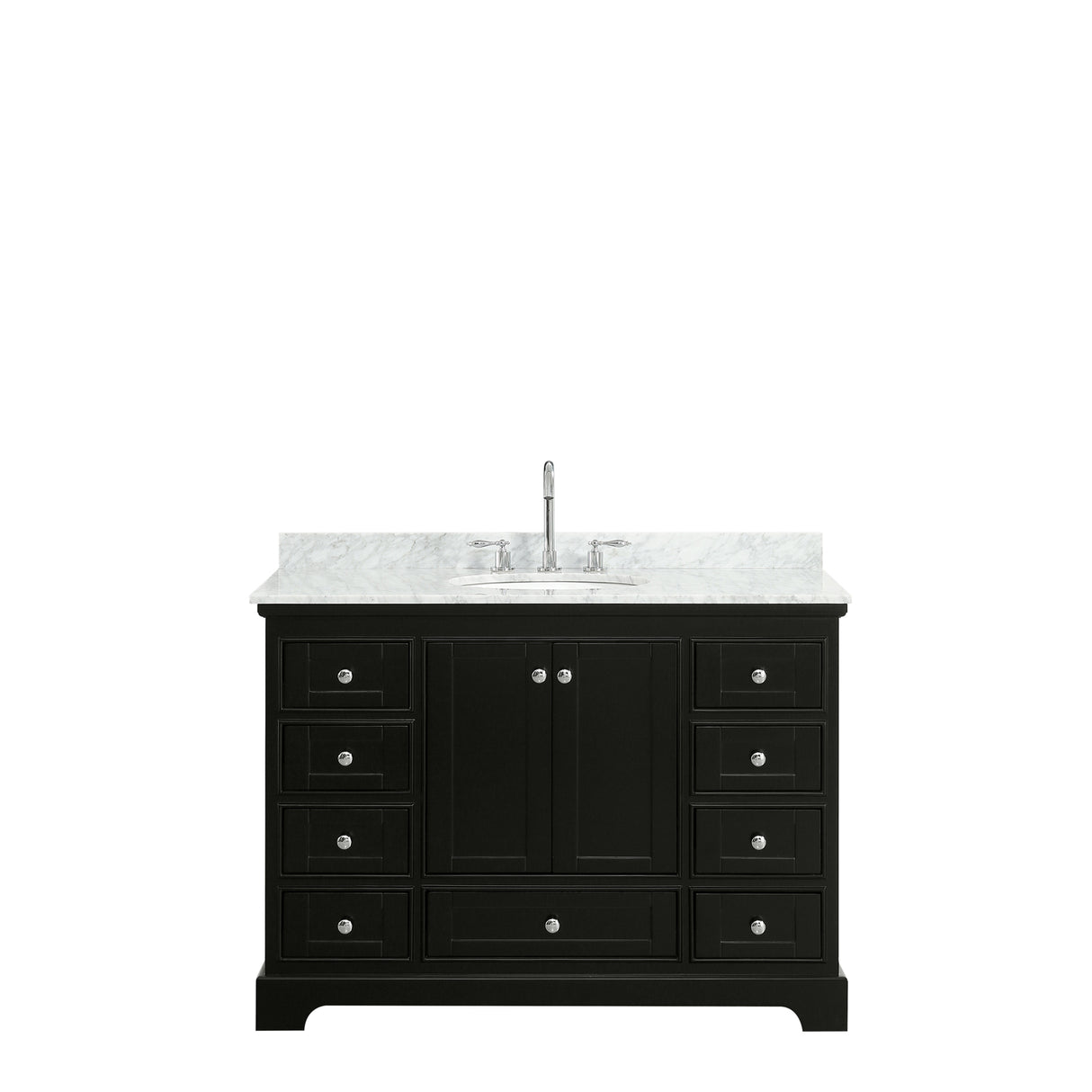 Deborah 48 Inch Single Bathroom Vanity in Dark Espresso White Carrara Marble Countertop Undermount Oval Sink and No Mirror