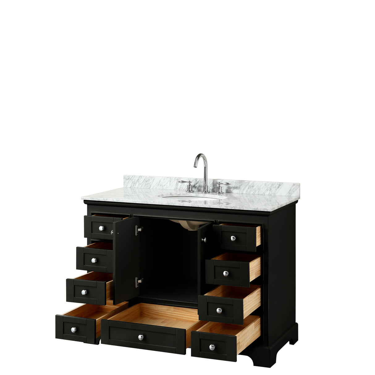 Deborah 48 Inch Single Bathroom Vanity in Dark Espresso White Carrara Marble Countertop Undermount Oval Sink and No Mirror