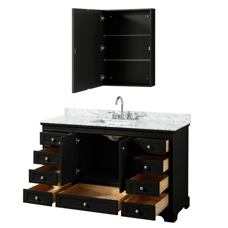 Deborah 60 Inch Single Bathroom Vanity in Dark Espresso White Carrara Marble Countertop Undermount Square Sink and Medicine Cabinet