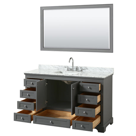 Deborah 60 Inch Single Bathroom Vanity in Dark Gray White Carrara Marble Countertop Undermount Square Sink and 58 Inch Mirror
