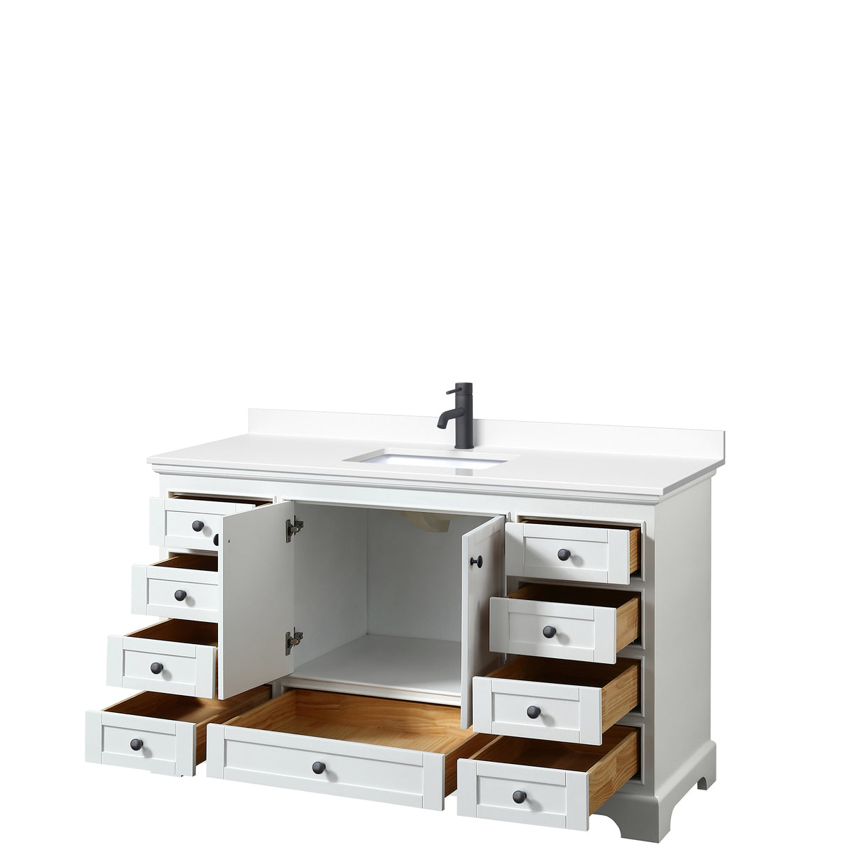 Deborah 60 Inch Single Bathroom Vanity in White White Cultured Marble Countertop Undermount Square Sink Matte Black Trim