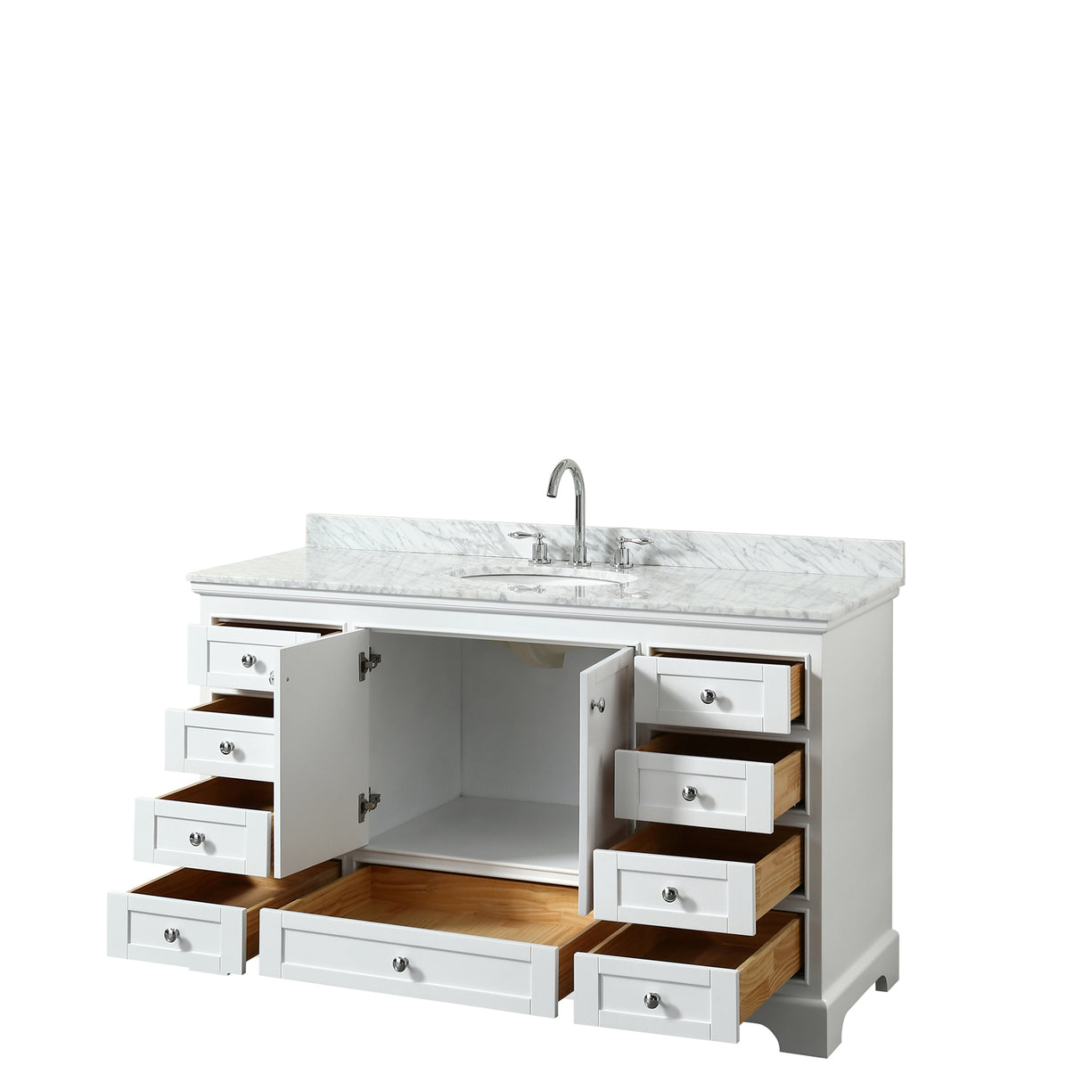Deborah 60 Inch Single Bathroom Vanity in White White Carrara Marble Countertop Undermount Oval Sink and No Mirror