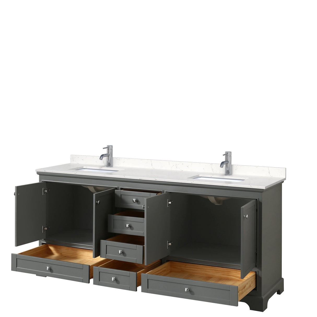 Deborah 80 Inch Double Bathroom Vanity in Dark Gray Carrara Cultured Marble Countertop Undermount Square Sinks No Mirrors