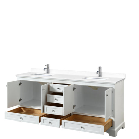 Deborah 80 Inch Double Bathroom Vanity in White White Cultured Marble Countertop Undermount Square Sinks No Mirrors