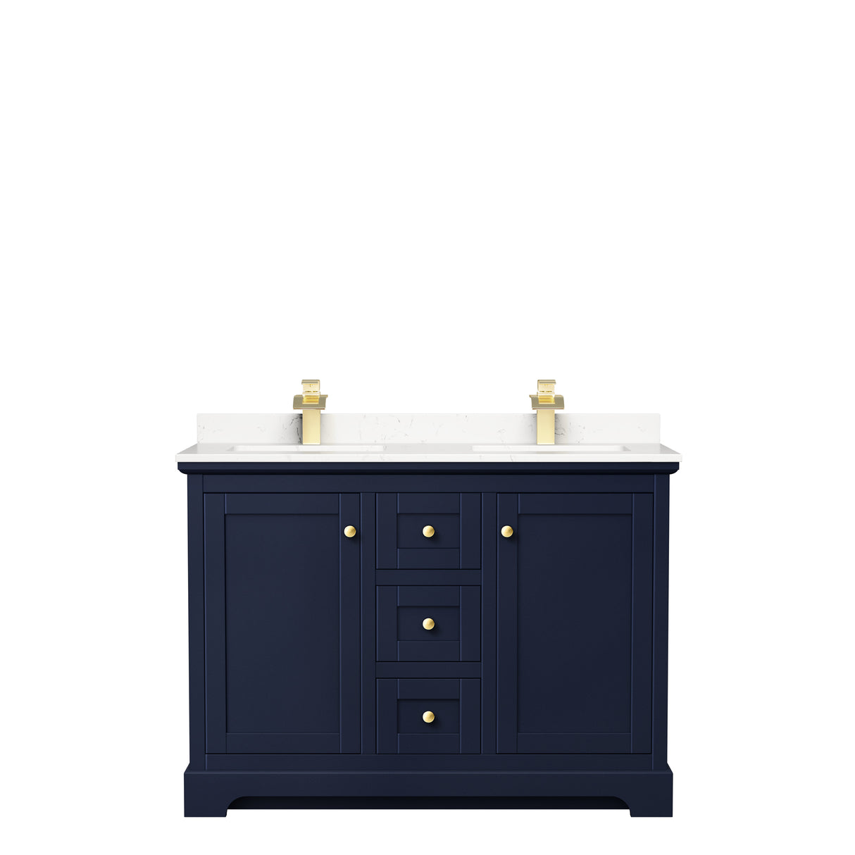 Avery 48 Inch Double Bathroom Vanity in Dark Blue Carrara Cultured Marble Countertop Undermount Square Sinks No Mirror