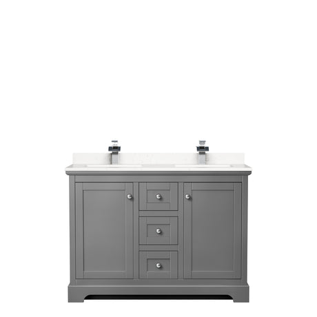 Avery 48 Inch Double Bathroom Vanity in Dark Gray Carrara Cultured Marble Countertop Undermount Square Sinks No Mirror