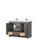 Avery 48 Inch Double Bathroom Vanity in Dark Gray White Cultured Marble Countertop Undermount Square Sinks No Mirror