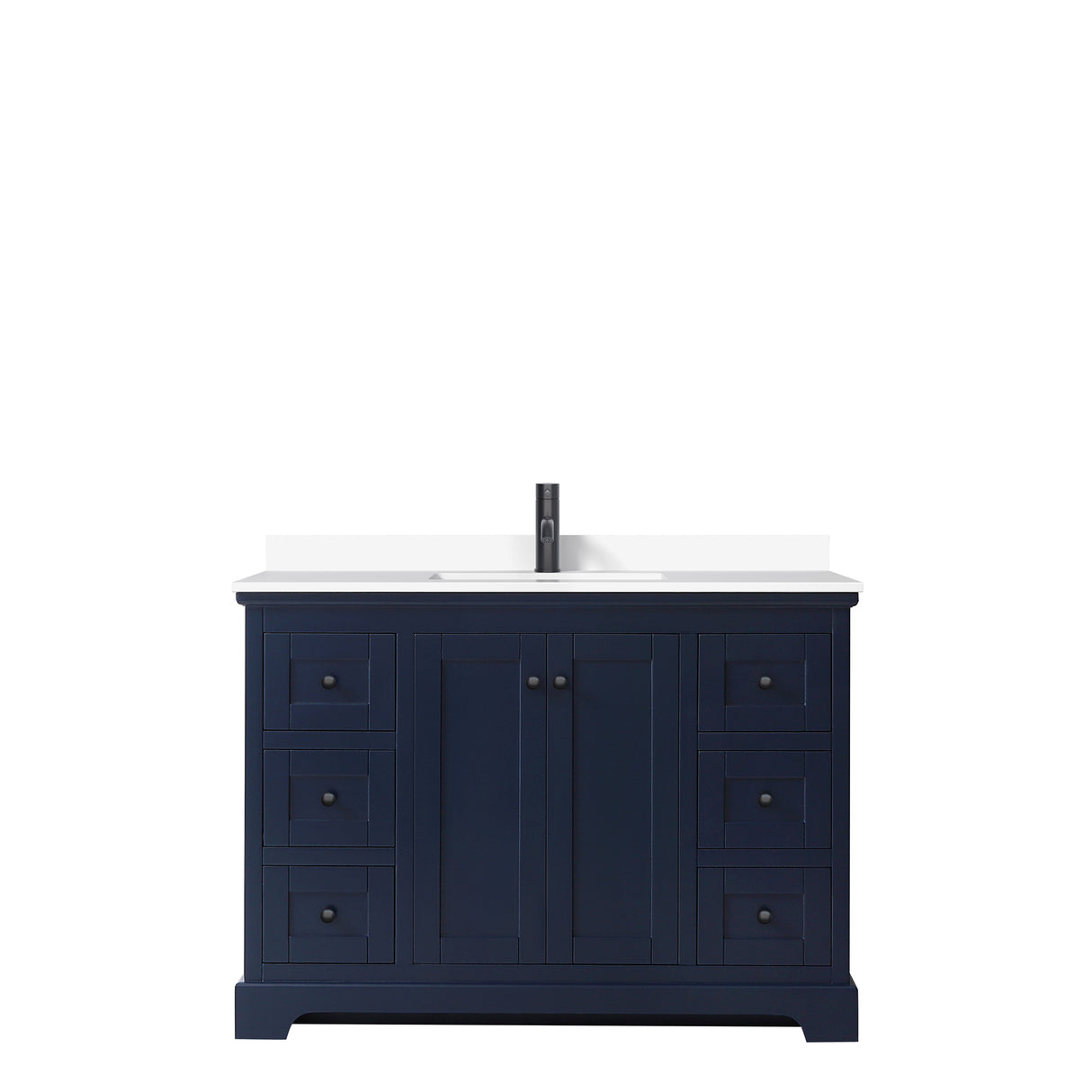 Avery 48 Inch Single Bathroom Vanity in Dark Blue White Cultured Marble Countertop Undermount Square Sink Matte Black Trim