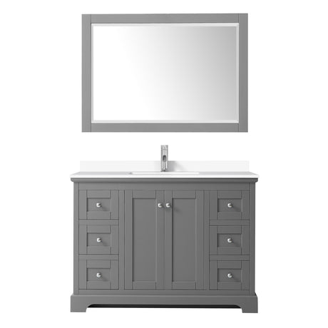 Avery 48 Inch Single Bathroom Vanity in Dark Gray White Cultured Marble Countertop Undermount Square Sink 46 Inch Mirror