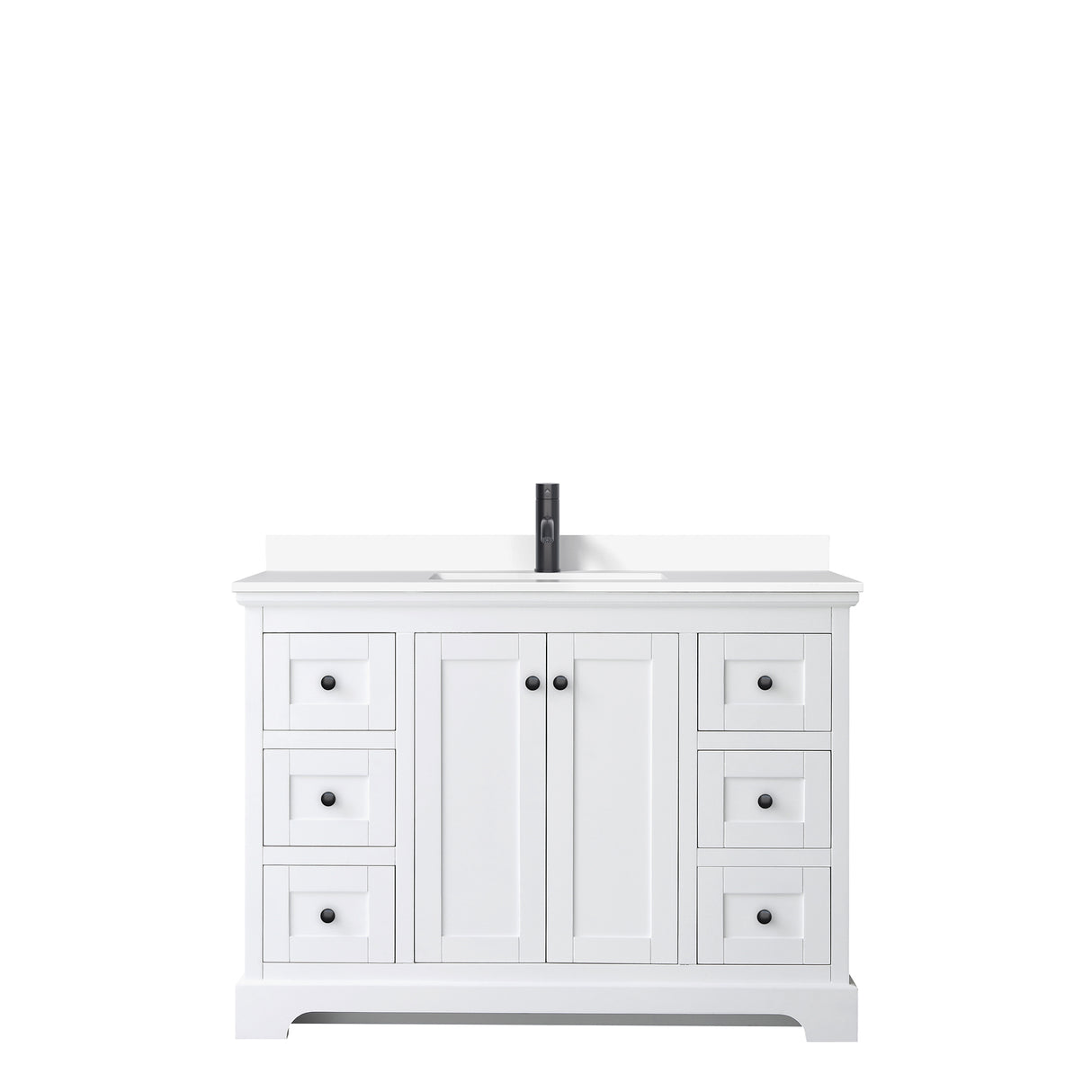 Avery 48 Inch Single Bathroom Vanity in White White Cultured Marble Countertop Undermount Square Sink Matte Black Trim