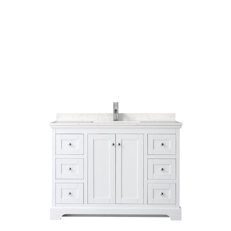 Avery 48 Inch Single Bathroom Vanity in White Carrara Cultured Marble Countertop Undermount Square Sink No Mirror