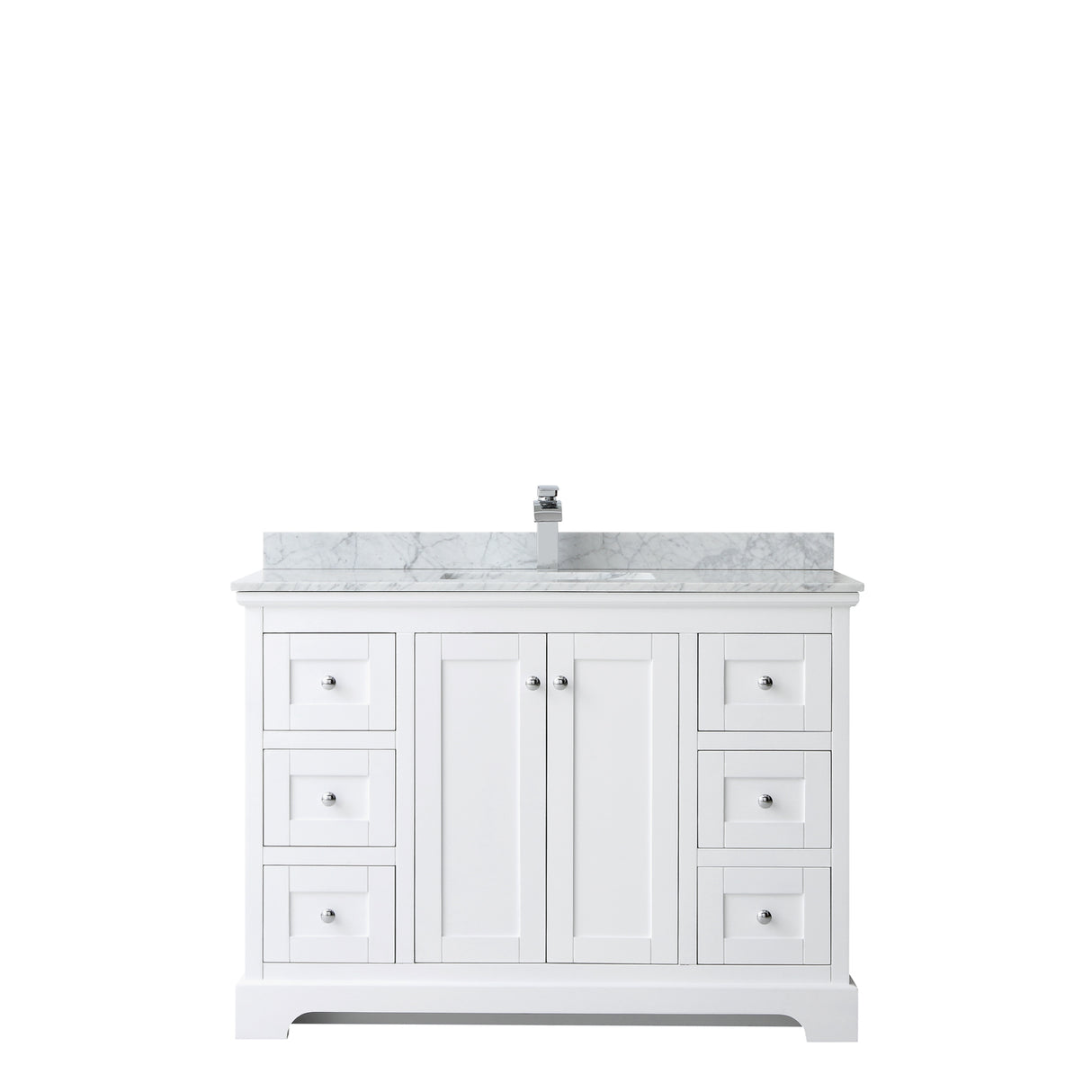 Avery 48 Inch Single Bathroom Vanity in White White Carrara Marble Countertop Undermount Square Sink and No Mirror
