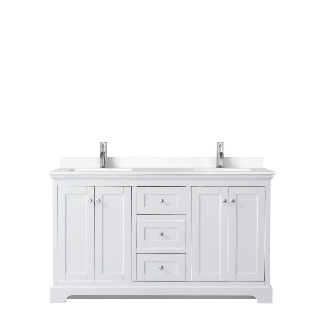 Avery 60 Inch Double Bathroom Vanity in White White Cultured Marble Countertop Undermount Square Sinks No Mirror
