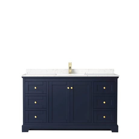 Avery 60 Inch Single Bathroom Vanity in Dark Blue Carrara Cultured Marble Countertop Undermount Square Sink No Mirror