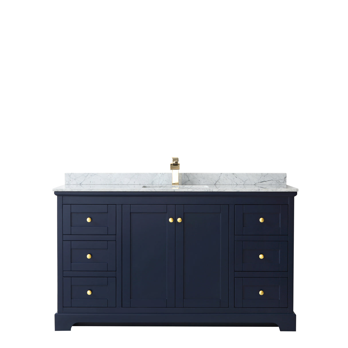 Avery 60 Inch Single Bathroom Vanity in Dark Blue White Carrara Marble Countertop Undermount Square Sink and No Mirror