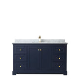 Avery 60 Inch Single Bathroom Vanity in Dark Blue White Carrara Marble Countertop Undermount Square Sink and No Mirror