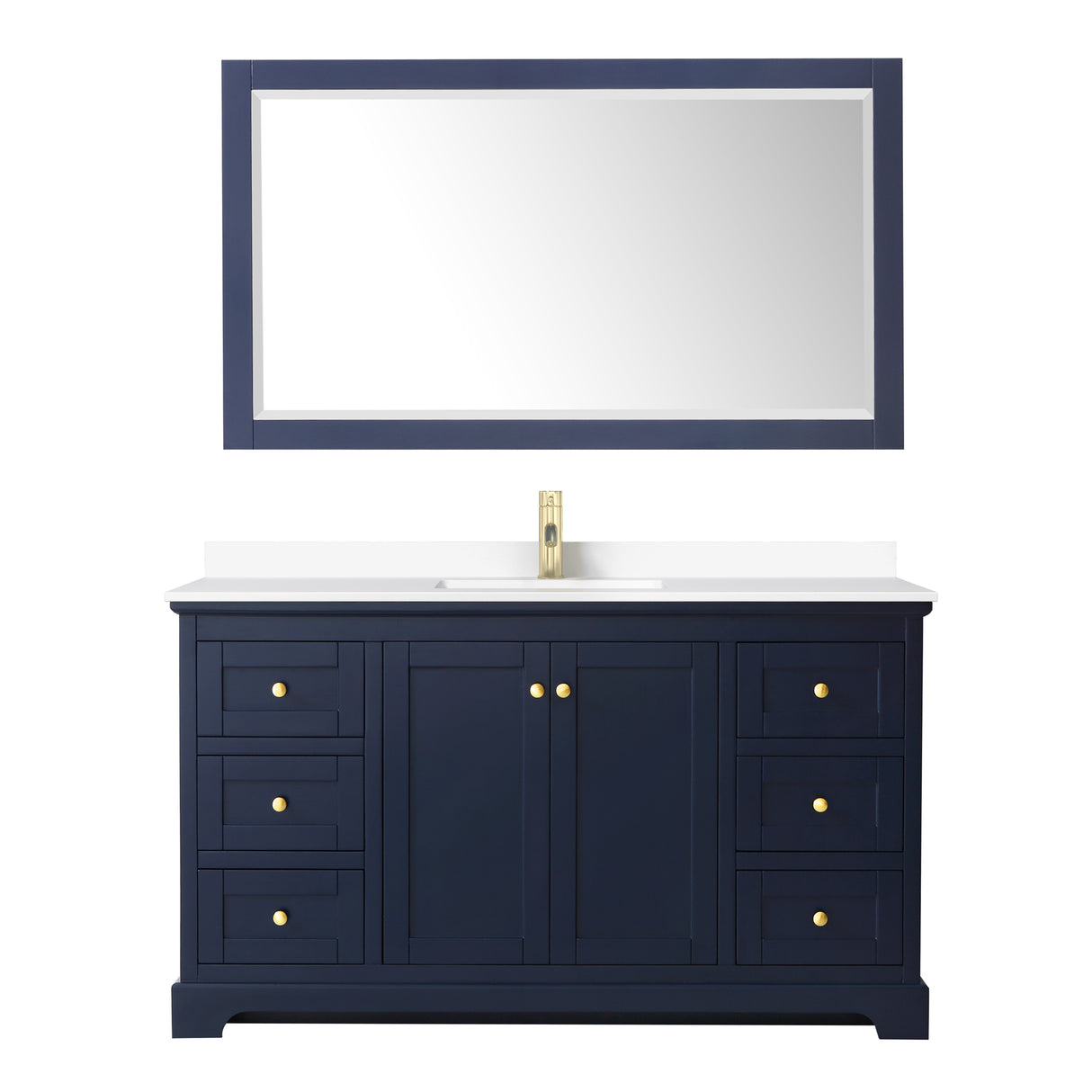 Avery 60 Inch Single Bathroom Vanity in Dark Blue White Cultured Marble Countertop Undermount Square Sink 58 Inch Mirror