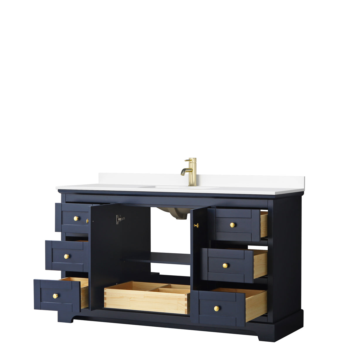 Avery 60 Inch Single Bathroom Vanity in Dark Blue White Cultured Marble Countertop Undermount Square Sink No Mirror