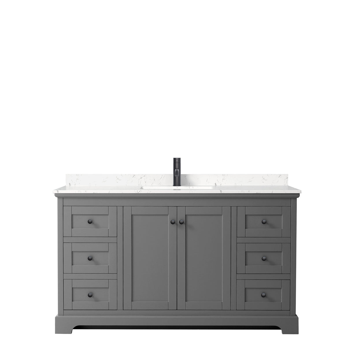 Avery 60 Inch Single Bathroom Vanity in Dark Gray Carrara Cultured Marble Countertop Undermount Square Sink Matte Black Trim