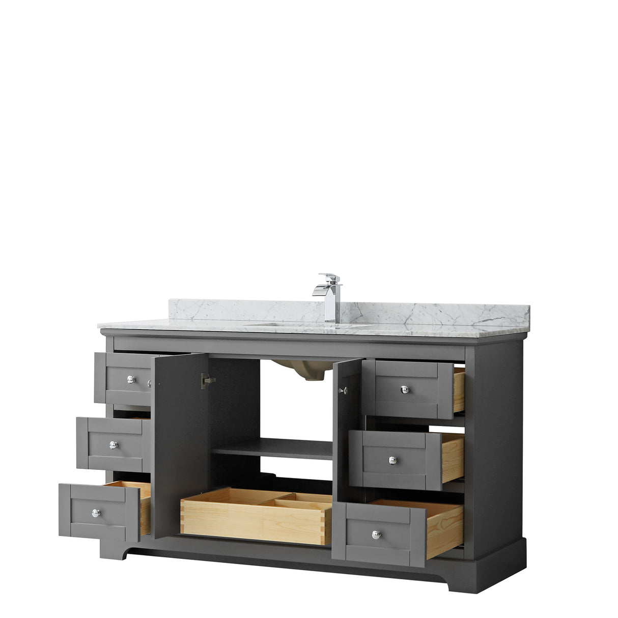 Avery 60 Inch Single Bathroom Vanity in Dark Gray White Carrara Marble Countertop Undermount Square Sink and No Mirror