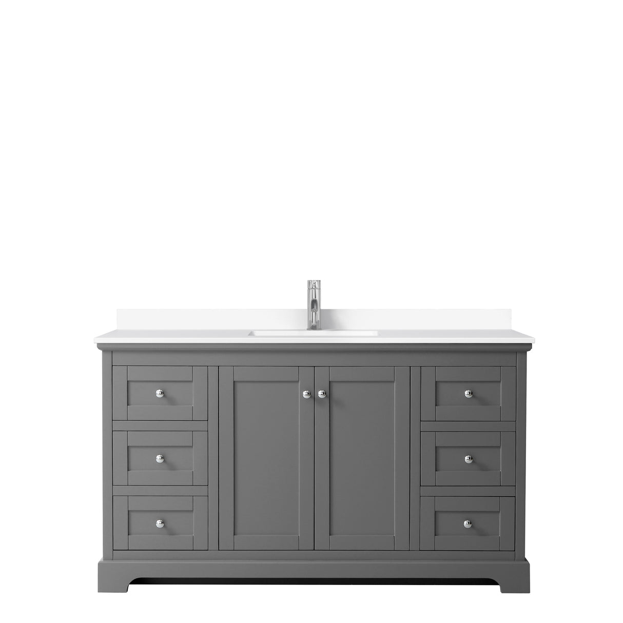 Avery 60 Inch Single Bathroom Vanity in Dark Gray White Cultured Marble Countertop Undermount Square Sink No Mirror