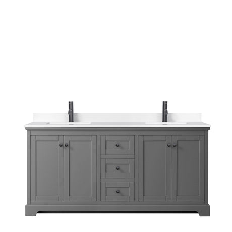 Avery 72 Inch Double Bathroom Vanity in Dark Gray White Cultured Marble Countertop Undermount Square Sinks Matte Black Trim